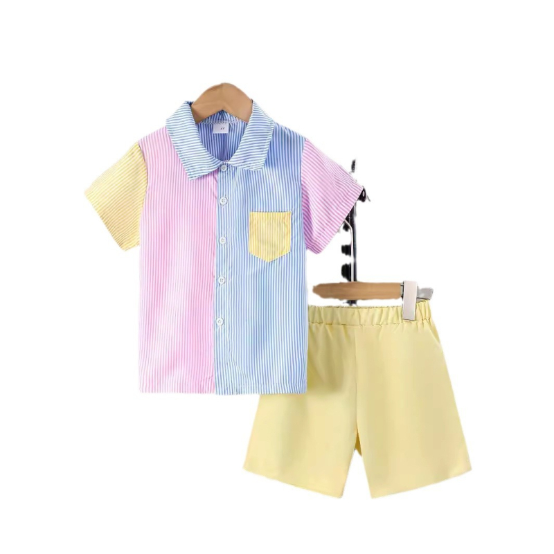 Νέο Παιδικό Ρούχο με Ριγέ Μπλούζα για Αγόρια Πολύχρωμο Ριγέ Πουκάμισο Μικρού και Μεσαίου Μεγέθους Παιδικό Ανοιξιάτικο και Καλοκαιρινό Λεπτό Μακρυμάνικο Πουκάμισο Ευρωπαϊκό και Αμερικανικό Κοστούμι