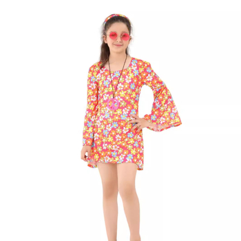 70-ųjų ir 80-ųjų gėlių rašto hipių išleistuvių gimtadienio Helovino kostiumas tėvų ir vaikų apranga