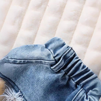 Suvine uus saabumine lipsuprindiga väikeste jäneseriietega leopardimustriga rebitud teksad