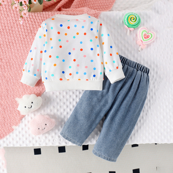 Amazoni piiriülene 24 sügisene vikerkaarevärviliste täppidega trükitud kampsun, pesuvesi, teksapüksid, tüdrukute ülikond