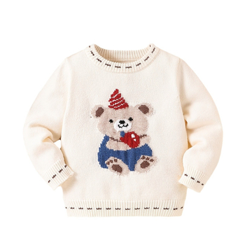 Πουλόβερ για αγόρια Φθινόπωρο και Χειμώνας 2024, Νέο Στυλ για αγόρια, Μπλούζα με Κινούμενα Σχέδια και Αρκουδάκι, Στρογγυλή Λαιμόκοψη