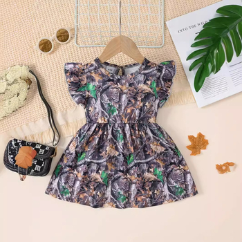 Tarpvalstybinė INS kūdikio mergaitės vasarinė, pilnai atspausdinta šoninėmis rankovėmis, juosmeniu, klostuota stilinga mados suknelė