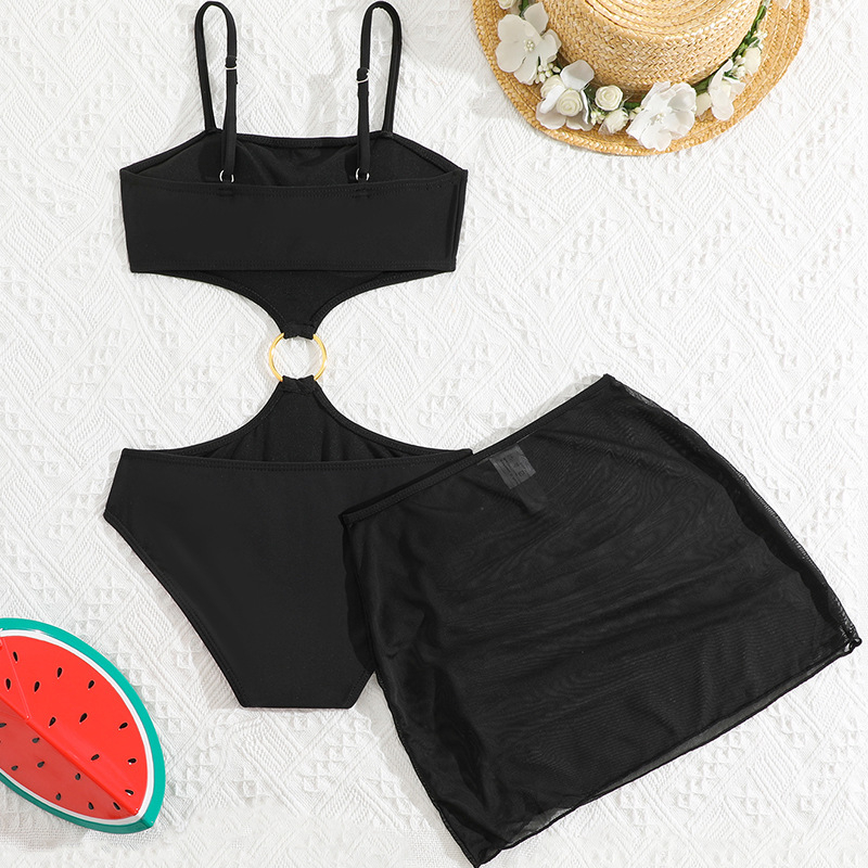 2025. aasta uus must laste lõhestatud kolmeosaline ujumistrikoo, kondoolirihmaga, piiriülene tehase hulgimüügi beebitüdruku ujumispüksid ujumistrikoo