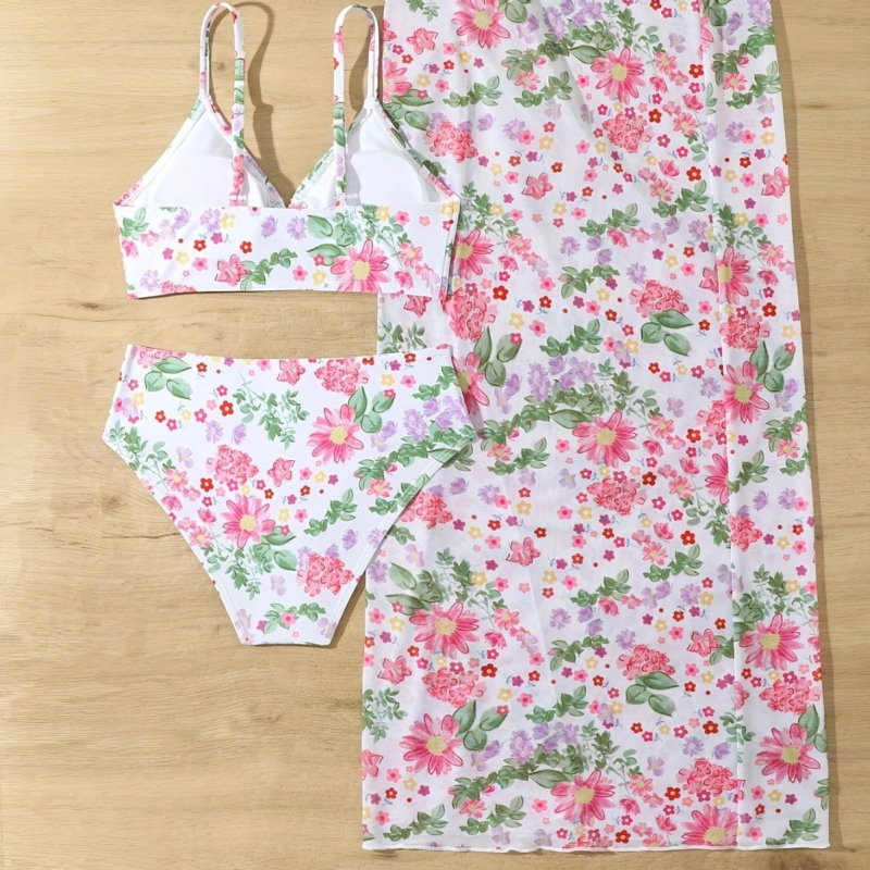 2024. aasta suvine uus naiste Euroopa ja Ameerika stiilis Spice Girli puhkuse vabaaja stiilis suur seelik trükitud rihmadega bikiinid