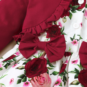 Mergaičių 2023 m. rudens ir žiemos nauja korėjietiško stiliaus populiari grynos spalvos sujungimo netikra dviejų dalių gėlėta ilgomis rankovėmis suknelė