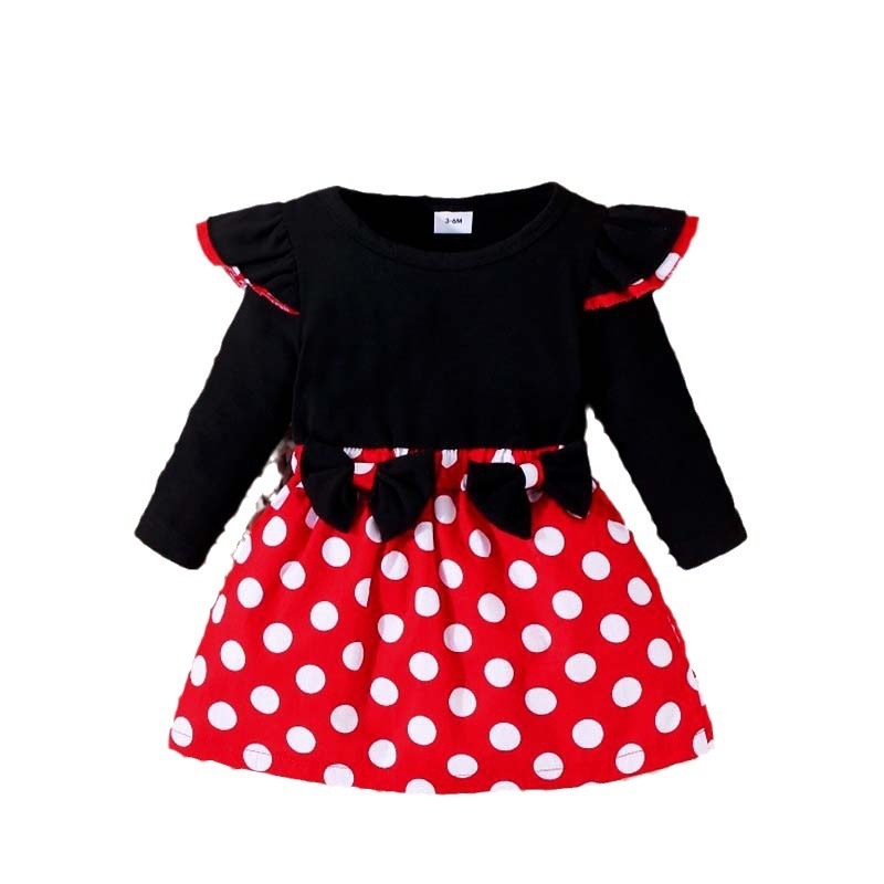 Mergaičių suknelė pavasario ir rudens taškuotas siuvinėjimo klostuotas sijonas europietiškos ir amerikietiškos mados kaspino ilgomis rankovėmis kalėdinis mergaičių sijonas