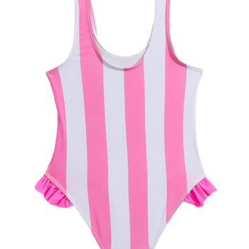 Tüdrukute roosa triibuline ükssarvikuga ühes tükis ujumistrikoo lendava äärega