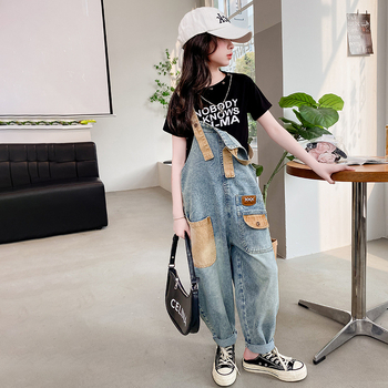 Σετ Φόρμας για Κορίτσια Καλοκαίρι 2024 Νέο Παιδικό Καλοκαιρινό Τζιν Μεγάλα Παιδικά Παντελόνια Street Loose για Κορίτσια