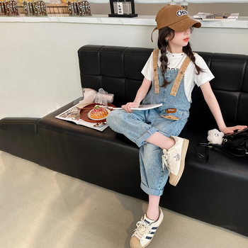 Σετ Φόρμας για Κορίτσια Καλοκαίρι 2024 Νέο Παιδικό Καλοκαιρινό Τζιν Μεγάλα Παιδικά Παντελόνια Street Loose για Κορίτσια