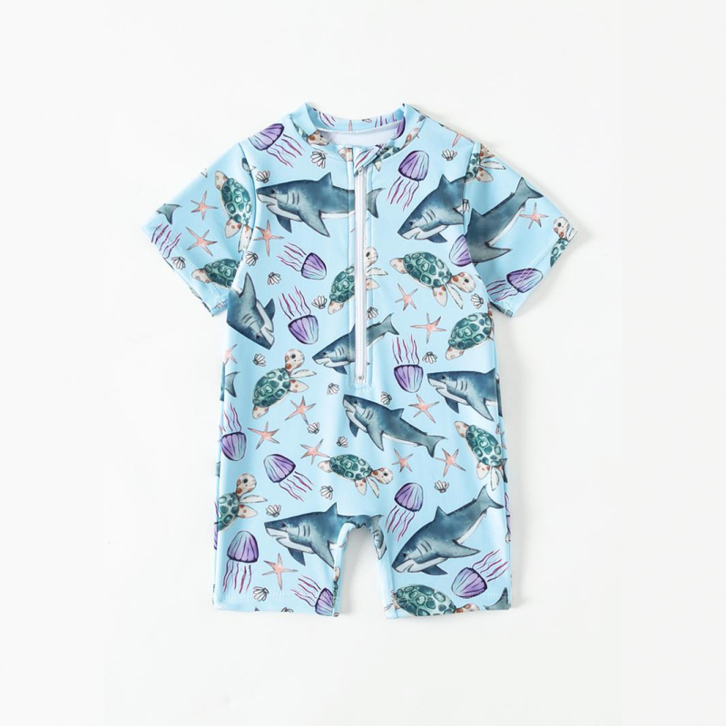 2024. aasta uus kuum laste ujumistrikoo ühes tükis koomiksipoisi armas hai veealune maailm lühikeste varrukatega väliskaubandus