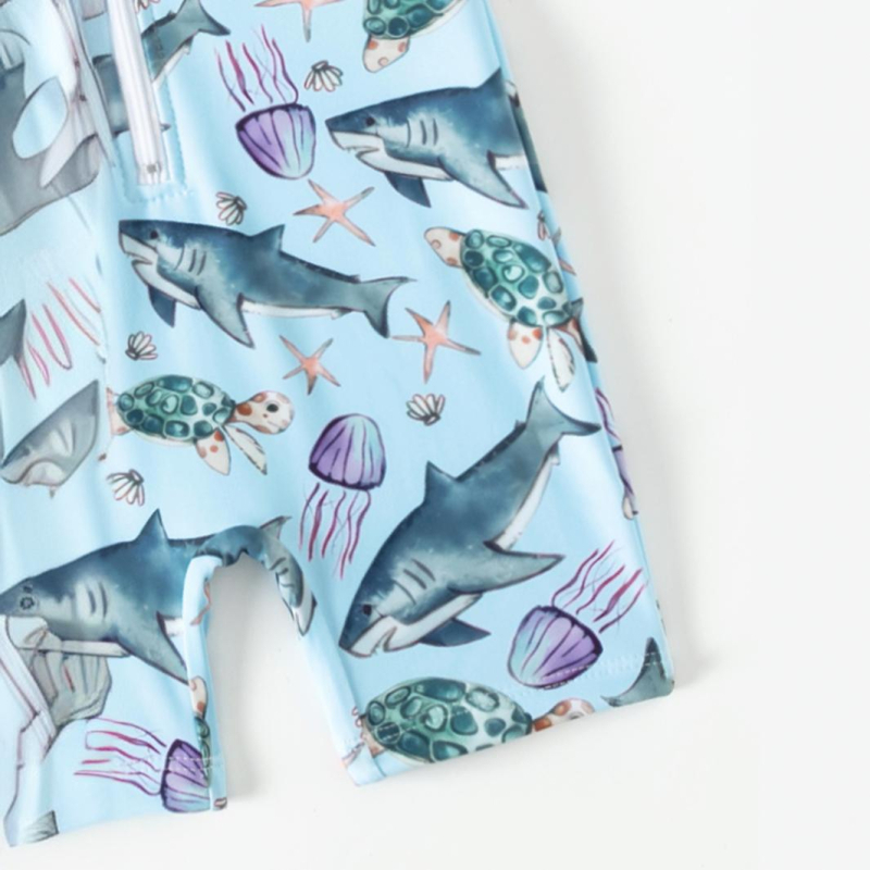 2024. aasta uus kuum laste ujumistrikoo ühes tükis koomiksipoisi armas hai veealune maailm lühikeste varrukatega väliskaubandus