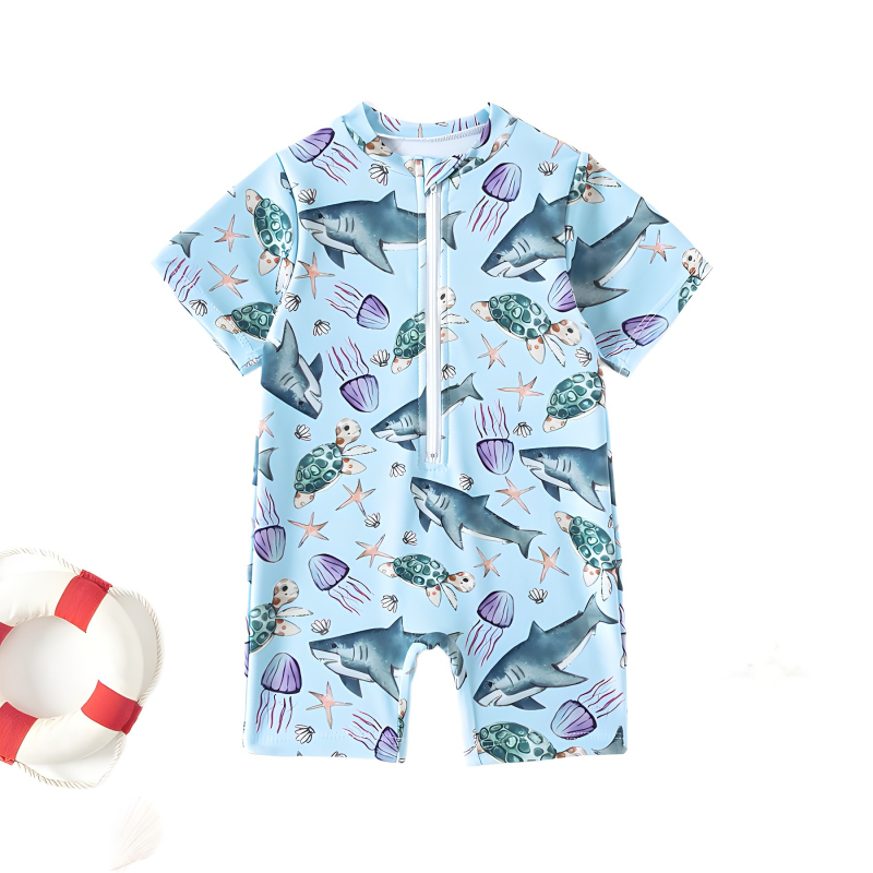 2024. aasta uus kuum laste ujumistrikoo ühes tükis koomiksipoisi armas hai veealune maailm lühikeste varrukatega väliskaubandus