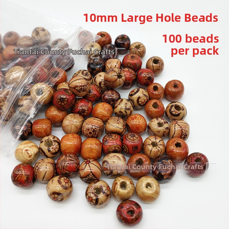 Материали за бижута „Направи си сам“ на едро 12 мм щамповани дървени мъниста с голям отвор, мръсни плитки, приемник за коса, дървени мъниста с голям отвор, приемник за коса с плитки 100