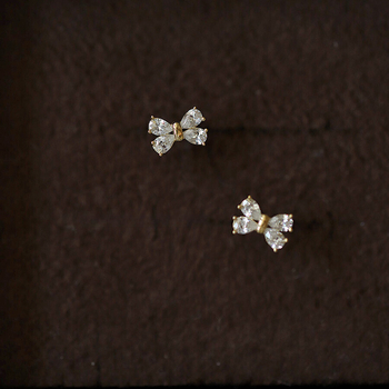 S925 hõbetatud 14K kullast nelja teemandiga lipsuga kõrvarõngad, armsad elegantsed ja lihtsad minikõrvarõngad, naiste stiilis
