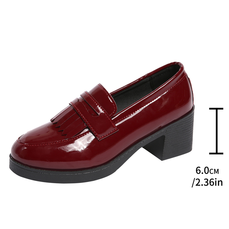 Külkereskedelmi export, szerencsés cipő, női divatos, élénk bőr, plus size cipő, 2025-ös ingázós divat, vastag sarok, bojtos magas sarkú cipő