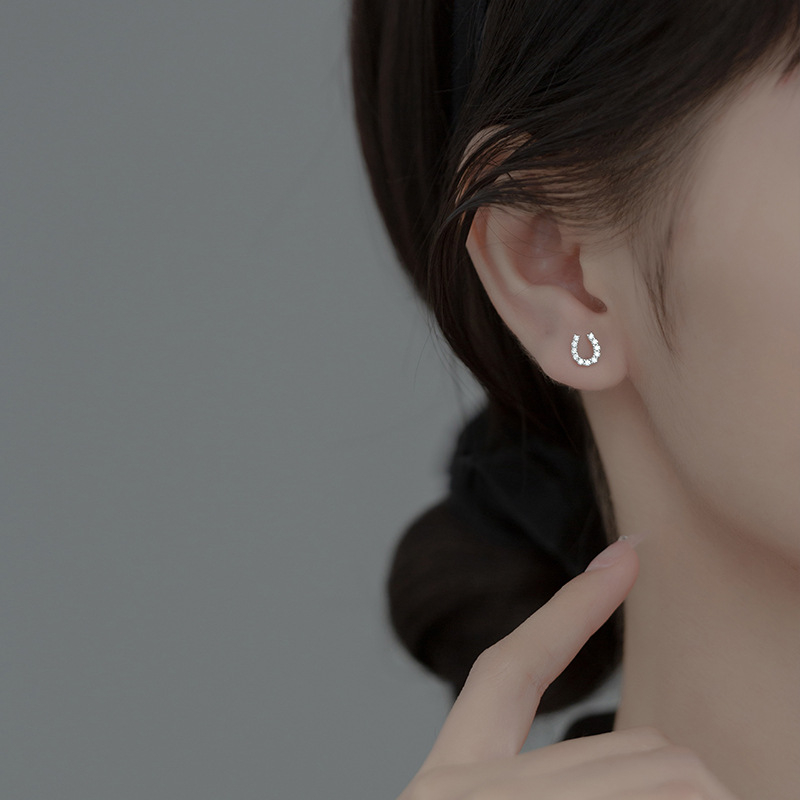 Nalan S925 hõbedast kõrvarõngad, täis teemante, väikesed hobuserauakujulised kõrvarõngad, peened elegantsed teemant-U-kujulised kõrvarõngad naistele M00422