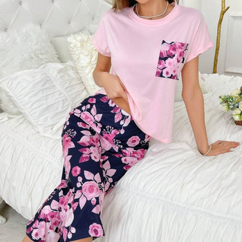 2025-ös európai méretű, határokon átnyúló export otthoni viselet, nyári rövid ujjú felsők és rövidített nadrágok, nyomtatott pizsama szett, kétrészes szett