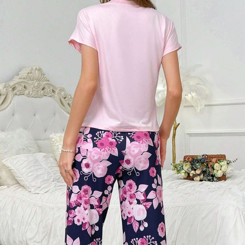 2025. aasta Euroopa suuruses piiriülene koduriiete eksport, suvised lühikeste varrukatega topid ja kärbitud püksid, trükitud pidžaamakomplekt, kaheosaline komplekt