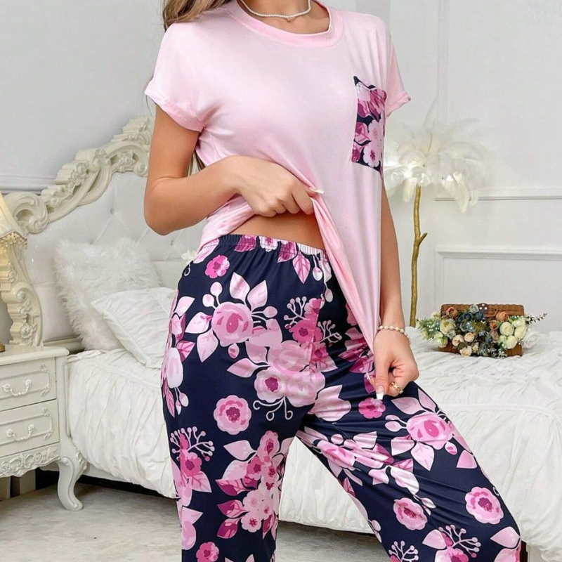 2025. aasta Euroopa suuruses piiriülene koduriiete eksport, suvised lühikeste varrukatega topid ja kärbitud püksid, trükitud pidžaamakomplekt, kaheosaline komplekt