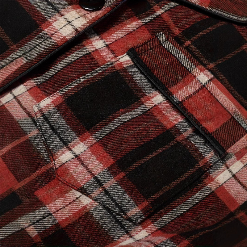 Pánske zimné pyžamo s kockovaným vzorom - pohodlné polyesterové gombíky, ležérne s klopou