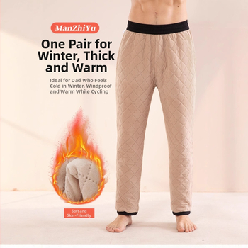 Мъжки зимни връхни панталони от чиста вълна, подплатени с тройна материя, супер дебели топли, с прилепнала кройка (заключване за съхранение на топлина)