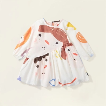 Vakarų stiliaus vaikiški drabužiai mergaitėms, ilgomis rankovėmis, 2025 m. pavasario ir rudens naujo stiliaus vaikiška animacinių filmukų grafiti stiliaus miela princesės suknelė