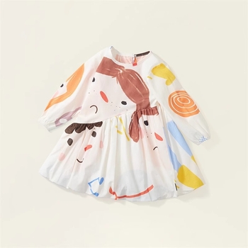 Vakarų stiliaus vaikiški drabužiai mergaitėms, ilgomis rankovėmis, 2025 m. pavasario ir rudens naujo stiliaus vaikiška animacinių filmukų grafiti stiliaus miela princesės suknelė