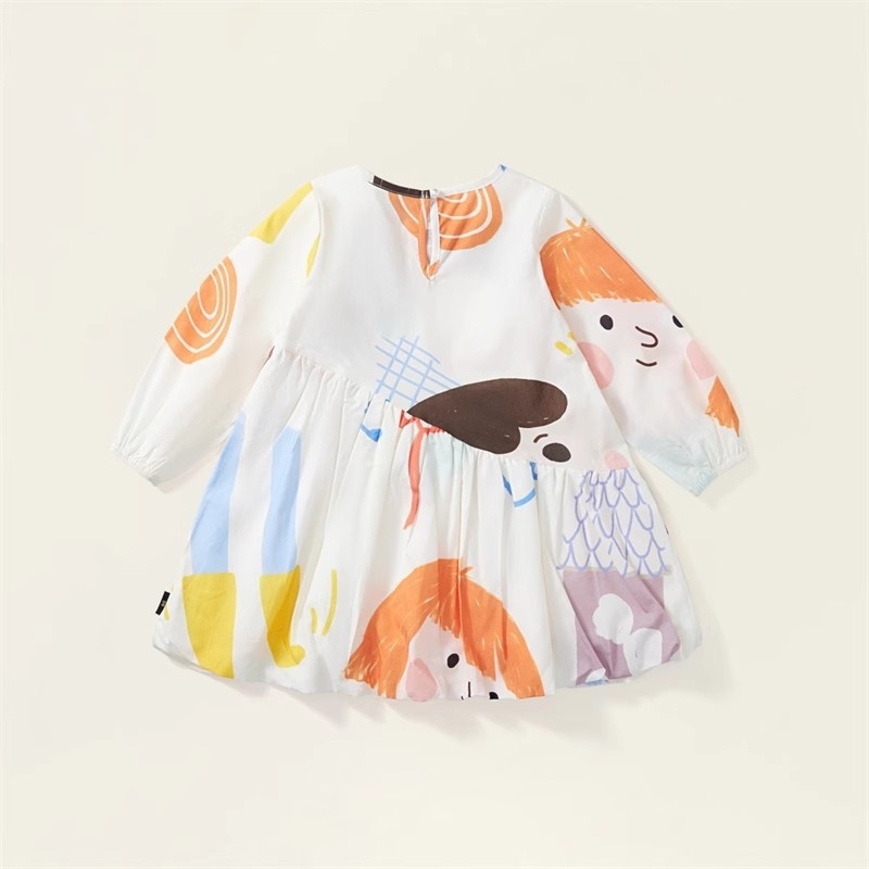 Vakarų stiliaus vaikiški drabužiai mergaitėms, ilgomis rankovėmis, 2025 m. pavasario ir rudens naujo stiliaus vaikiška animacinių filmukų grafiti stiliaus miela princesės suknelė