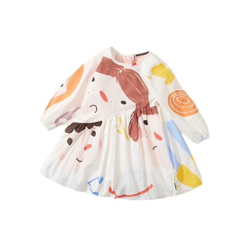 Vakarų stiliaus vaikiški drabužiai mergaitėms, ilgomis rankovėmis, 2025 m. pavasario ir rudens naujo stiliaus vaikiška animacinių filmukų grafiti stiliaus miela princesės suknelė