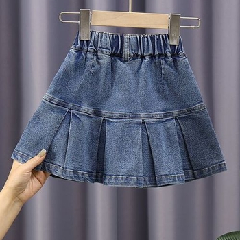 Mergaitiškas džinsinis sijonas Vasarinis Naujas Tamprus Džinsinis sijonas Vaikiškas Vidutinis ir Didelis Vaikiškas Madingas Džinsinis sijonas