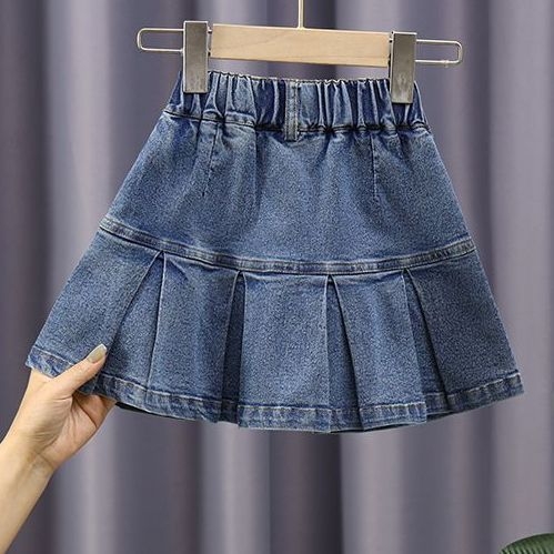 Mergaitiškas džinsinis sijonas Vasarinis Naujas Tamprus Džinsinis sijonas Vaikiškas Vidutinis ir Didelis Vaikiškas Madingas Džinsinis sijonas