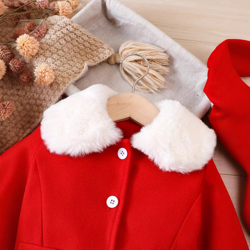 Naujo stiliaus vidutinio ilgio paltas vyresnėms mergaitėms su atlenkiama apykakle, mielas vienspalvis vaikiškas paltas 2024 m. rudeniui ir žiemai.