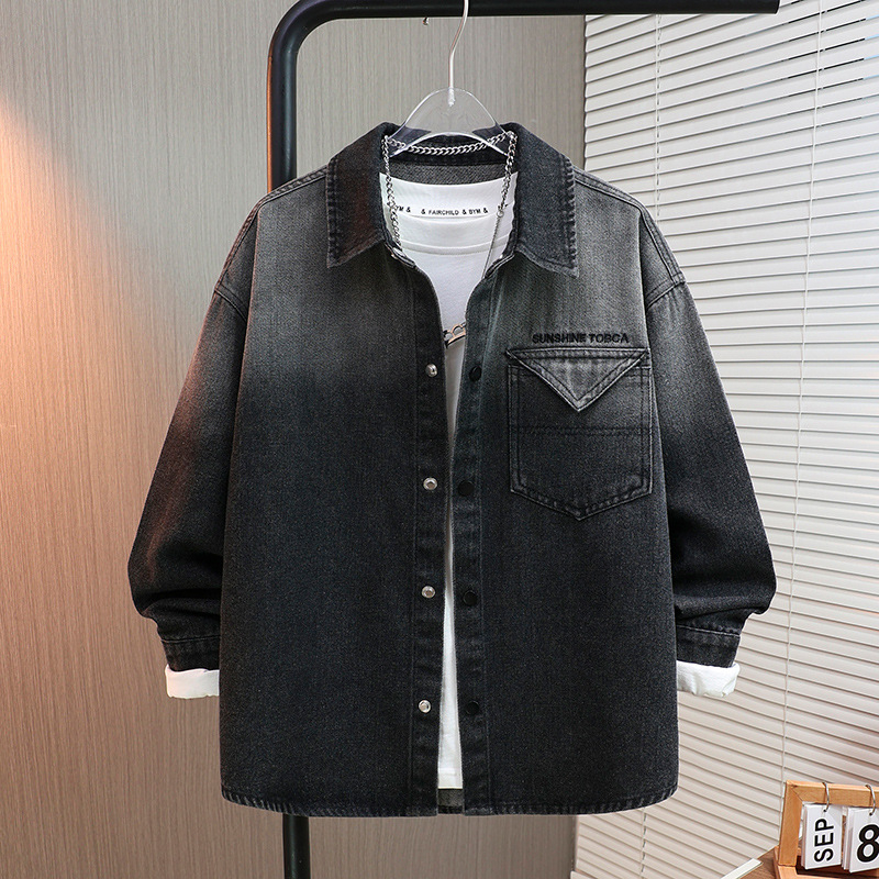 Poiste Korea stiilis teksajakk 2024. aasta sügisest uue stiiliga laste stiilis gradientpluus vabaaja särkjakk