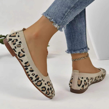 Užsienio prekybos seklios burnos leopardo rašto plokščiapadžiai moteriški 2024 m. vasaros tinkliniai kvėpuojantys įmaunami laisvalaikio viršutiniai moteriški batai