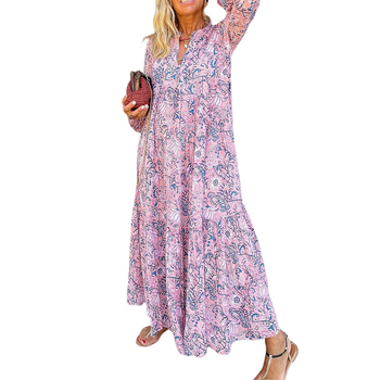 ON01234 Spot 2023 Jarné a letné nové cezhraničné dámske módne elegantné voľné plážové sviatočné šaty s výstrihom do V