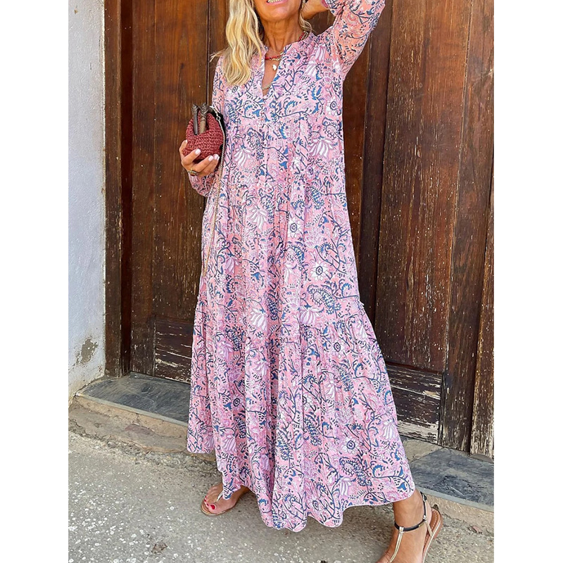 ON01234 Spot 2023 Jarné a letné nové cezhraničné dámske módne elegantné voľné plážové sviatočné šaty s výstrihom do V