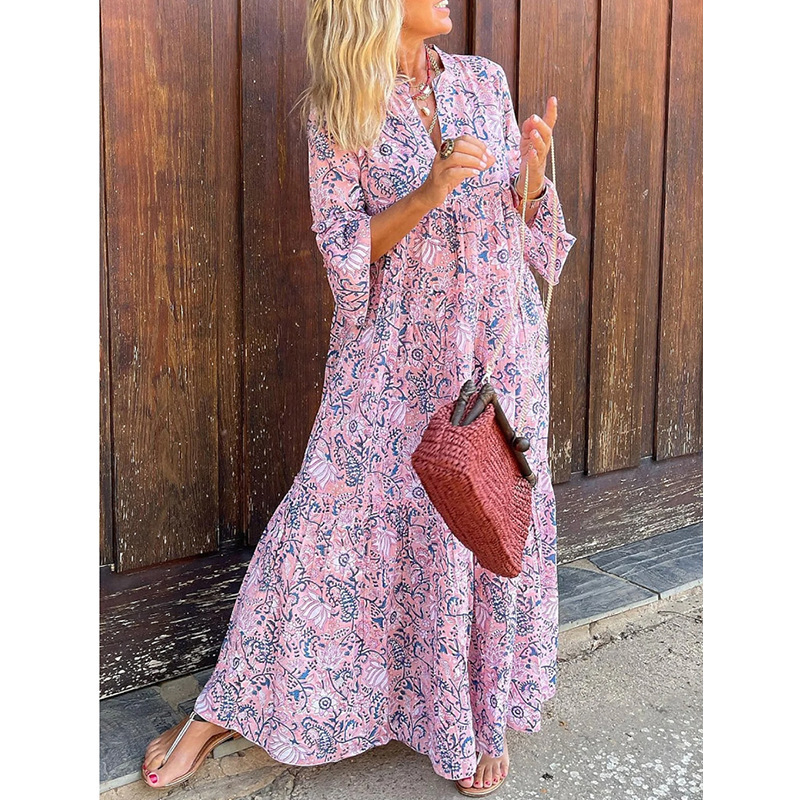 ON01234 Spot 2023 Jarné a letné nové cezhraničné dámske módne elegantné voľné plážové sviatočné šaty s výstrihom do V