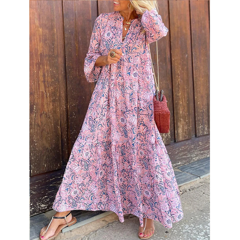 ON01234 Spot 2023 Jarné a letné nové cezhraničné dámske módne elegantné voľné plážové sviatočné šaty s výstrihom do V