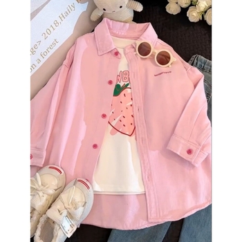 Korea stiilis keskmise ja suure suurusega tüdrukute laste teksariidest tikitud särkjakk 2024. aasta kevadine uus laste trendikas särk