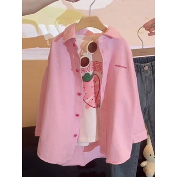 Korea stiilis keskmise ja suure suurusega tüdrukute laste teksariidest tikitud särkjakk 2024. aasta kevadine uus laste trendikas särk