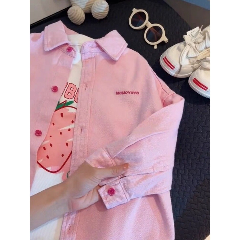 Korea stiilis keskmise ja suure suurusega tüdrukute laste teksariidest tikitud särkjakk 2024. aasta kevadine uus laste trendikas särk