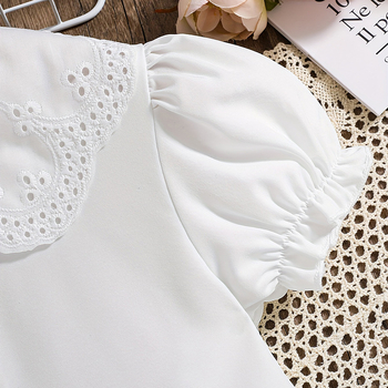 Καλοκαιρινά Κοριτσίστικα Πουκάμισα Διασυνοριακής Προμήθειας Λευκό Κολάρο για Κούκλες με Φουσκωτά Μανίκια Μικρά και Μεσαία Παιδικά Χαριτωμένα Μπλουζάκια