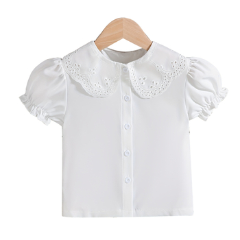 Καλοκαιρινά Κοριτσίστικα Πουκάμισα Διασυνοριακής Προμήθειας Λευκό Κολάρο για Κούκλες με Φουσκωτά Μανίκια Μικρά και Μεσαία Παιδικά Χαριτωμένα Μπλουζάκια