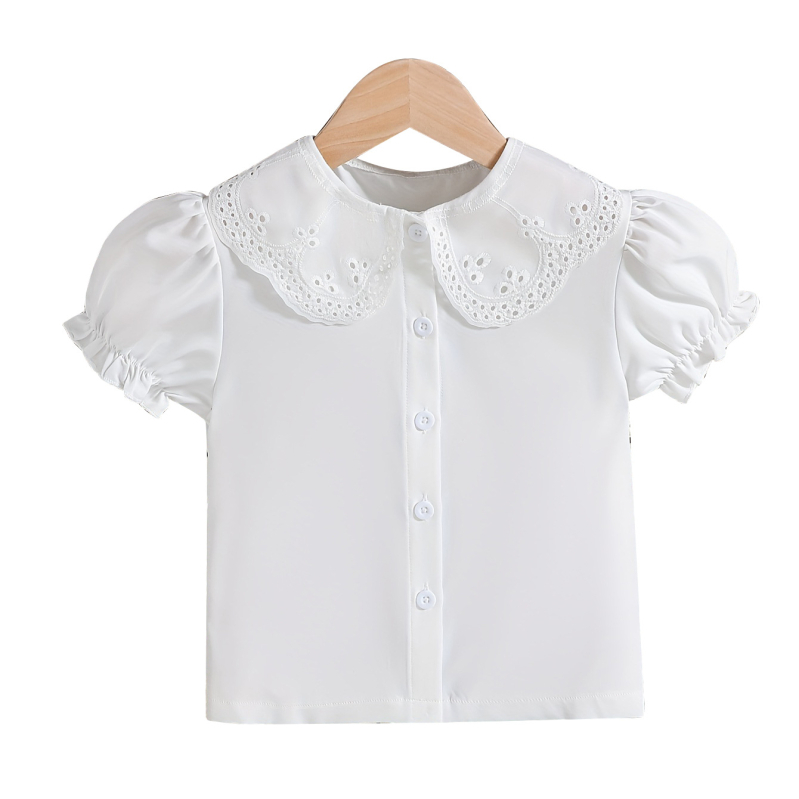 Καλοκαιρινά Κοριτσίστικα Πουκάμισα Διασυνοριακής Προμήθειας Λευκό Κολάρο για Κούκλες με Φουσκωτά Μανίκια Μικρά και Μεσαία Παιδικά Χαριτωμένα Μπλουζάκια
