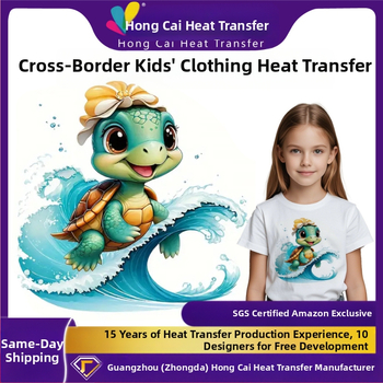 „Hongcai“ tarpvalstybinė didmeninė prekyba vaikų drabužiais, animacinių filmukų vėžlio rašto šilumos perdavimo lipdukai, spausdinti marškinėliai, ofsetiniai šilumos perdavimo balto rašalo šilumos perdavimo paveikslėliai