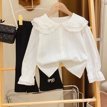 Παιδικό πουκάμισο με λεπτή μπλούζα και δαντέλα για κορίτσια, άνοιξη και φθινόπωρο 2025, σε στιλ δυτικού στιλ, με λεπτή μπλούζα και γιακά