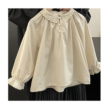 Παιδικό πουκάμισο με λεπτή μπλούζα και δαντέλα για κορίτσια, άνοιξη και φθινόπωρο 2025, σε στιλ δυτικού στιλ, με λεπτή μπλούζα και γιακά