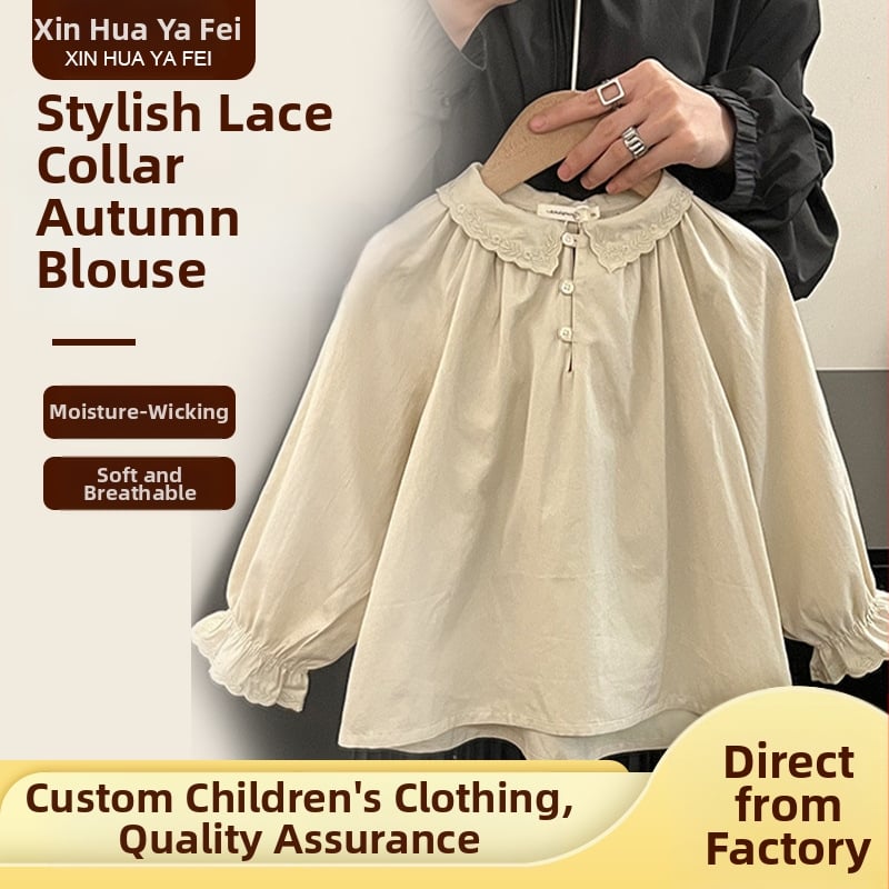 Παιδικό πουκάμισο με λεπτή μπλούζα και δαντέλα για κορίτσια, άνοιξη και φθινόπωρο 2025, σε στιλ δυτικού στιλ, με λεπτή μπλούζα και γιακά