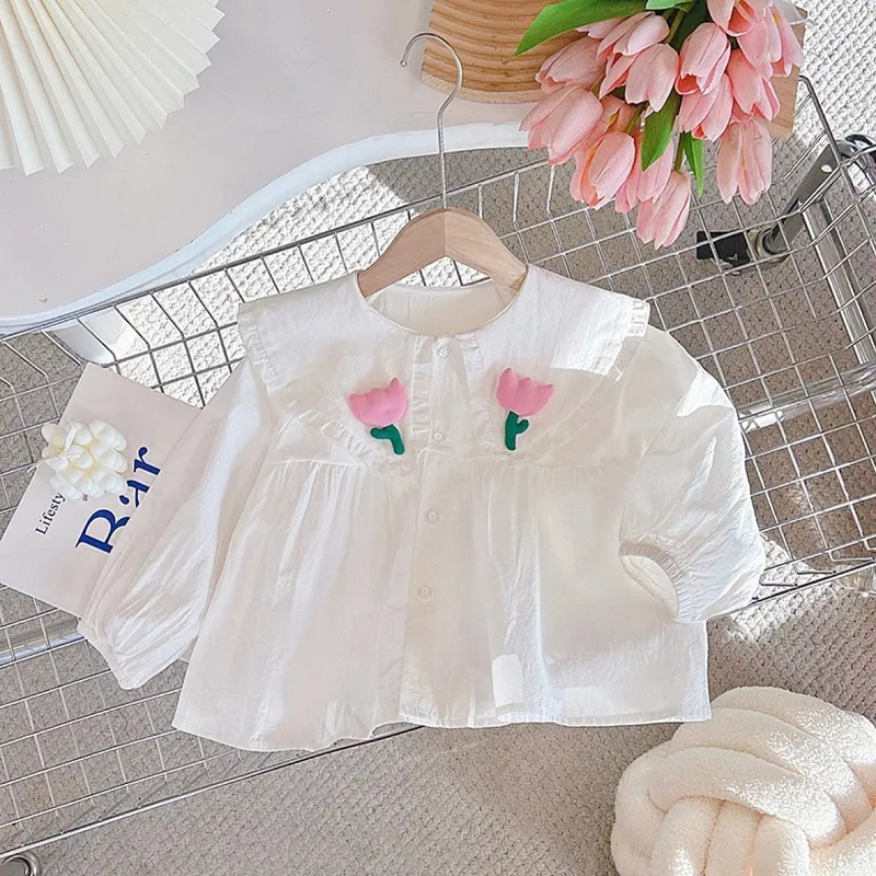 Παιδικό πουκάμισο με λεπτή μπλούζα και δαντέλα για κορίτσια, άνοιξη και φθινόπωρο 2025, σε στιλ δυτικού στιλ, με λεπτή μπλούζα και γιακά