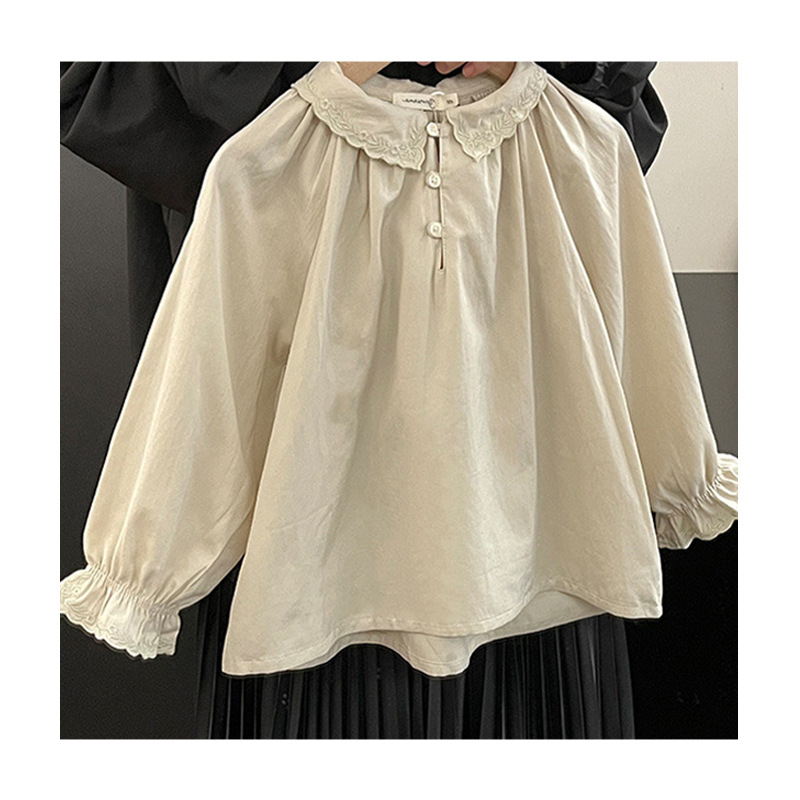 Παιδικό πουκάμισο με λεπτή μπλούζα και δαντέλα για κορίτσια, άνοιξη και φθινόπωρο 2025, σε στιλ δυτικού στιλ, με λεπτή μπλούζα και γιακά